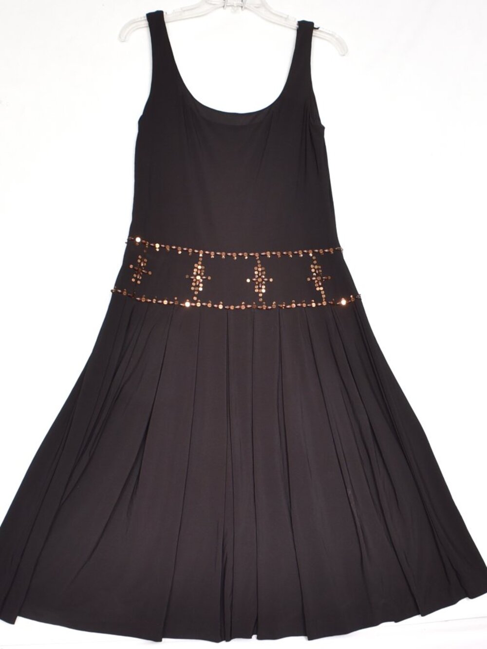 Talbots Little Black Dress Sequins & Brown Beads Fit & Flare Size 8
